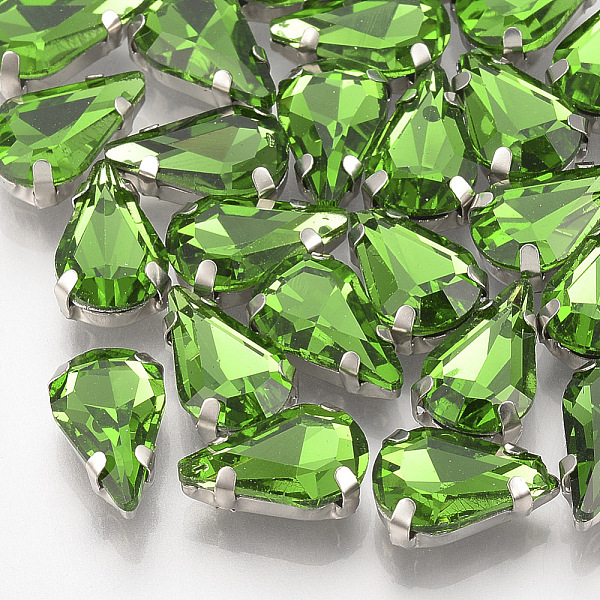 

PandaHall Sew on Rhinestone, Multi-strand Links, Glass Rhinestone, with Brass Prong Settings, Garments Accessories, Faceted, teardrop..., Green