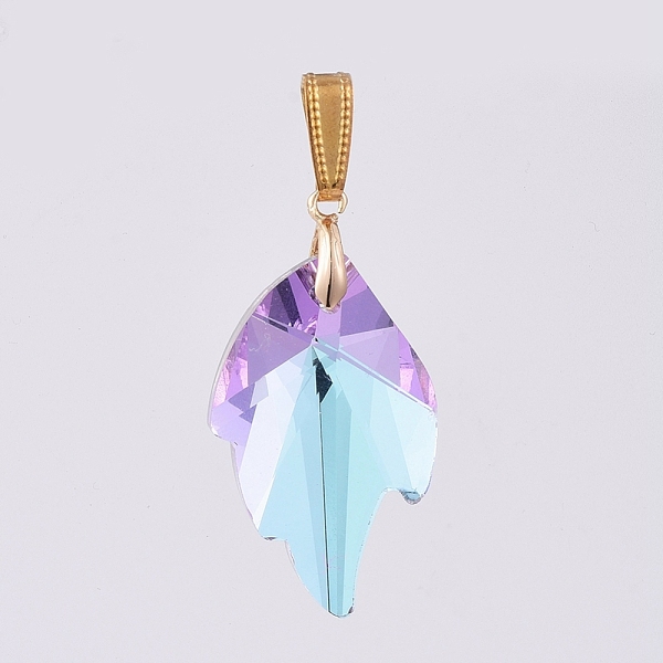 

PandaHall K9 Glass Rhinestone Pendants, with Golden Plated Brass Pendant Bails, Faceted, Leaf, Vitrail Light, 32x20x8mm, Hole: 10x4mm..., Purple