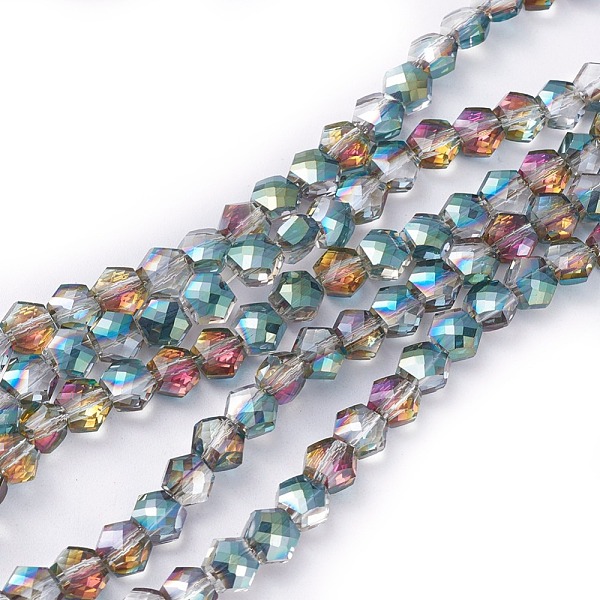 

PandaHall Electroplate Glass Beads Strands, Half Plated, Faceted, Hexagon, Colorful, 5x6x4mm, Hole: 1.2mm, about 99pcs/strand, 19.2 inch...
