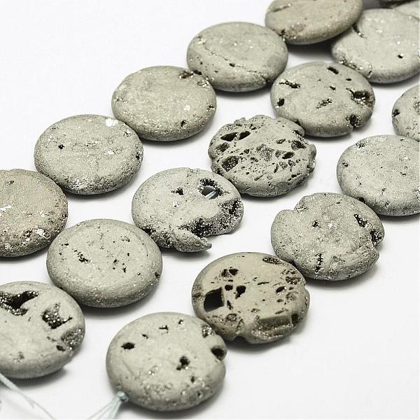 

PandaHall Electroplated Natural Druzy Geode Crystal Beads Strands, Flat Round, Dyed, Platinum Plated, 30x7~8mm, Hole: 2mm, about 7pcs/strand...