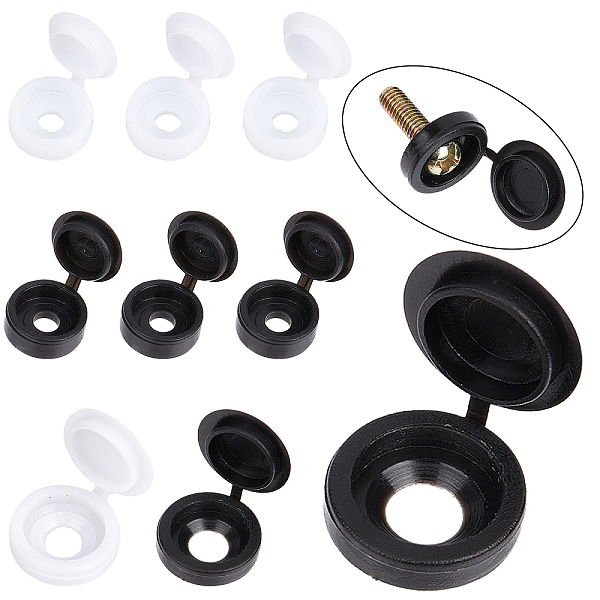

PandaHall GORGECRAFT 1 Box 200Pcs 2 Sizes Plastic Shutter Screw Caps Hinged Screws Cover Caps Fold Snap Covers Washer Flip Tops Furniture..., Multicolor