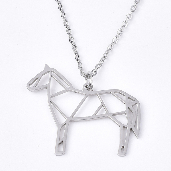 

PandaHall 201 Stainless Steel Pendant Necklaces, with Cable Chains, Horse, Stainless Steel Color, 17.5 inch~17.9 inch(44.5~45.5cm), 1.5mm...