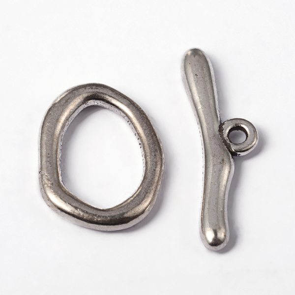 PandaHall Alloy Toggle Clasps, Cadmium Free & Lead Free, Antique Silver, Oval: 16x21x3mm, Bar: 9x29mm, Hole: 2mm Alloy Nuggets