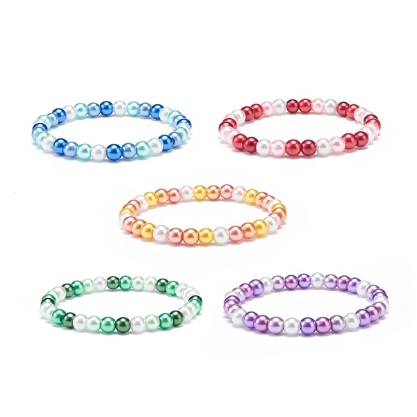 

PandaHall Glass Pearl Beaded Stretch Bracelet for Women, Mixed Color, Inner Diameter: 2 inch(5.2cm) Glass Multicolor