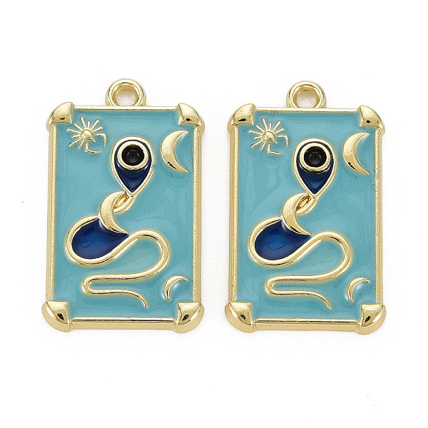 

PandaHall Rack Plating Alloy Enamel Pendants, Cadmium Free & Nickel Free & Lead Free, Rectangle with Snake, Light Gold, Dark Turquoise...