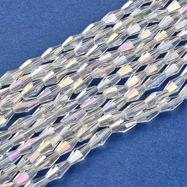 

PandaHall Electroplate Glass Beads Strands, AB Color Plated, Faceted, Bicone, Clear AB, 8x4x4mm, Hole: 1mm, about 67~68pcs/strand, 21.85..., White