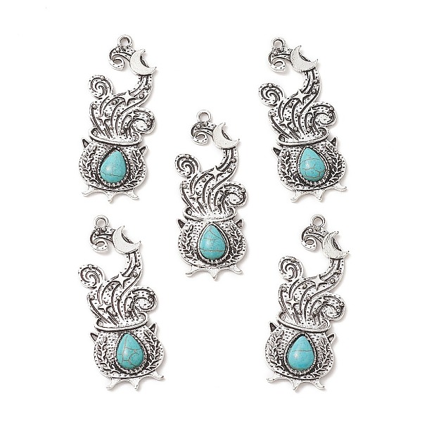

PandaHall Synthetic Turquoise Pendants, with Alloy Findings, Halloween Cauldron Charms, Antique Silver, 50x19x5mm, Hole: 2mm Synthetic...