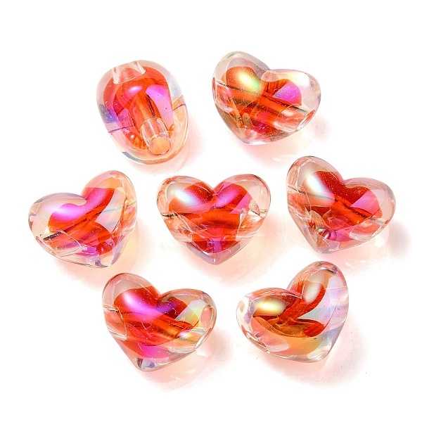 

PandaHall Two Tone UV Plating Transparent Acrylic European Beads, Large Hole Beads, Heart, Red, 14.5x18.5x14mm, Hole: 4mm Acrylic Heart Red
