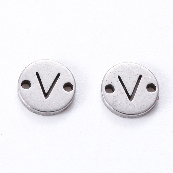 

PandaHall 201 Stainless Steel Links, Laser Cut, Flat Round with Letter, Letter.V, 6x6x1mm, Hole: 0.8mm 201 Stainless Steel Letter V