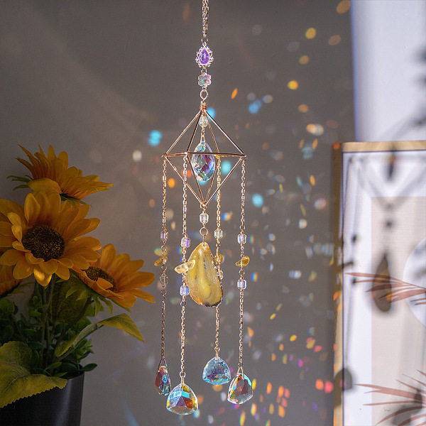 

PandaHall Glass Teardrop Pendant Decorations, Hanging Suncatchers, with Agate Charm and Iron Findings, for Home Car Decorations, Moon, Clear..., White
