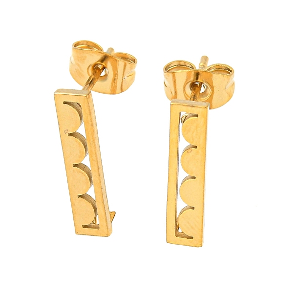 

PandaHall Ion Plating(IP) 304 Stainless Steel Stud Earring Findings, with Vertical Loop, Rectangle with Half Round, Golden, 16x3.5mm, Hole...