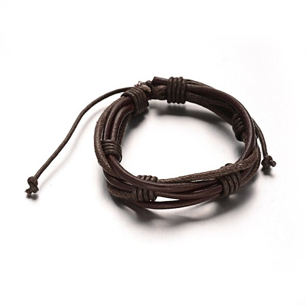 

PandaHall Adjustable Leather Cord Braided Multi-Strand Bracelets, with Waxed Cord, Coconut Brown, 54mm, 15x19mm Leather Brown