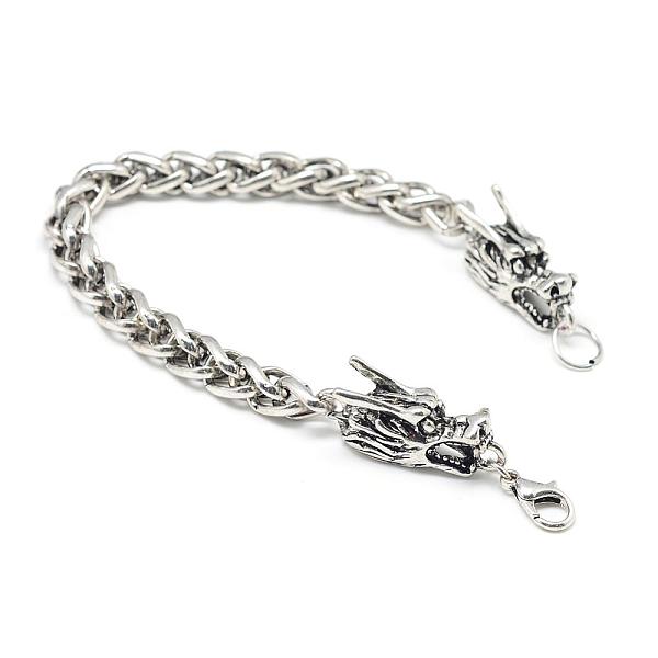 

PandaHall Iron Wheat Chain Bracelets, with Alloy Dragon Findings and Lobster Claw Clasps, Antique Silver, 9 inch(23cm), 8mm Iron