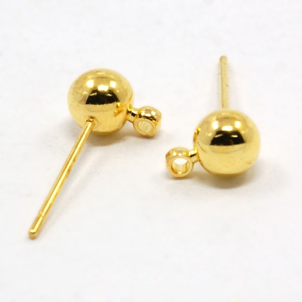 

PandaHall Brass Ball Post Ear Studs, with Loop & 304 Stainless Steel Pins, Golden, 15.2~15.7x5mm, Hole: 1mm, Pin: 0.7mm Brass Round