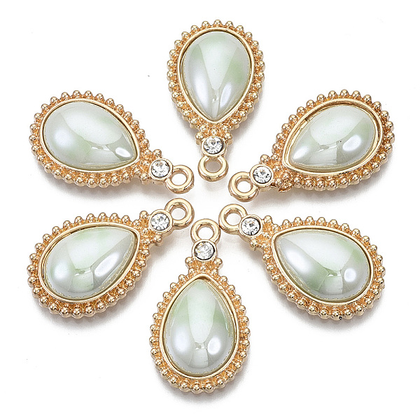 

PandaHall Porcelain Pendants, with Light Gold Plated Brass Findings and Crystal Rhinestone, Teardrop, Honeydew, 24x14x5mm, Hole: 1.8mm..., Green