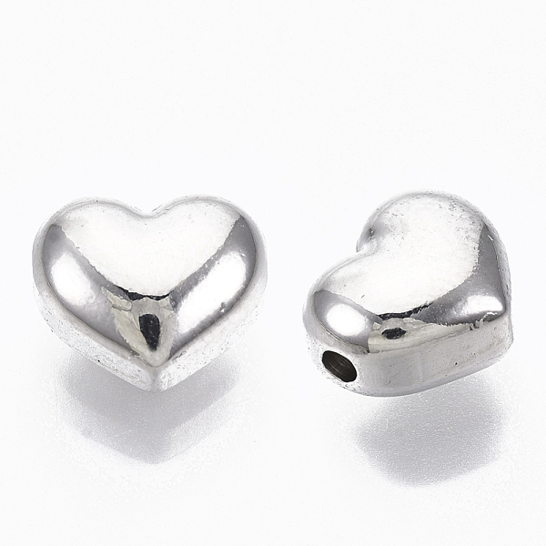 

PandaHall 201 Stainless Steel Beads, Heart, Real Platinum Plated, 9x10x6mm, Hole: 1.6mm 201 Stainless Steel Heart