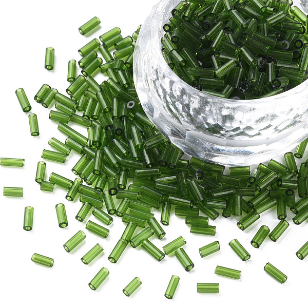 

PandaHall Transparent Glass Bugle Beads, Round Hole, Dark Green, 3~8x2mm, Hole: 0.7mm, about 450g/pound Glass