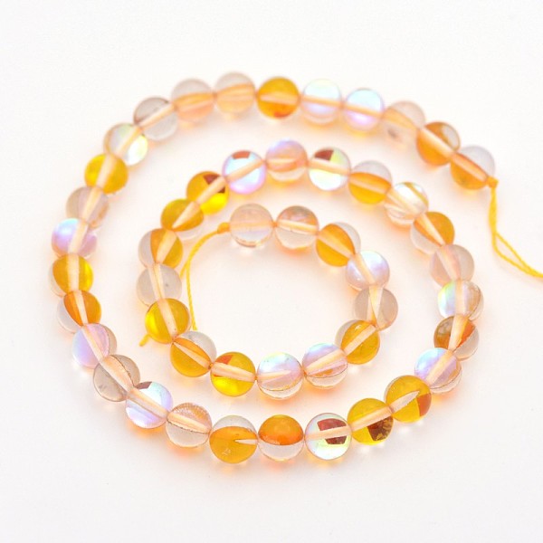 

PandaHall Round Synthetic Moonstone Beads Strands, Holographic Beads, Dyed, Gold, 6mm, Hole: 1mm, about 60~62pcs/strand, 14~15 inch...