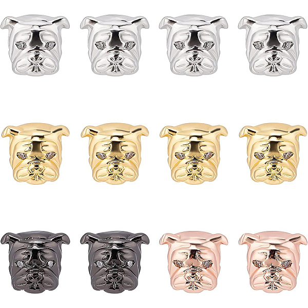 

PandaHall BENECREAT 12Pcs Bulldog Beads Brass Micro Pave Cubic Zirconia Puppy Beads 4 Color for Jewelry Bracelet DIY Craft, 0.5x0.45inch...
