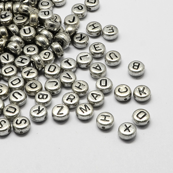 

PandaHall Plated Acrylic Horizontal Hole Letter Beads, Flat Round, Mixed, 7x4mm, Hole: 1.3mm Acrylic Flat Round Silver