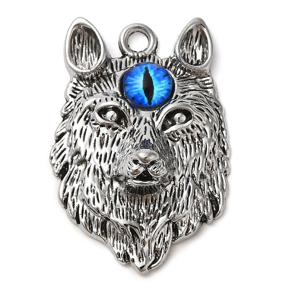 

PandaHall Alloy with Glass Pendants, Wolf Head with Evil Eye Charms, Antique Silver, 43x29x12mm, Hole: 3mm Alloy+Glass Wolf