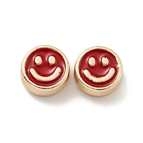 

PandaHall Alloy Enamel Beads, Golden, Flat Round with Smiling Face, FireBrick, 8x4mm, Hole: 1.6mm Alloy+Enamel Flat Round Red
