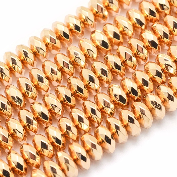 

PandaHall Electroplate Non-magnetic Synthetic Hematite Beads Strands, Grade AA, Long-Lasting Plated, Faceted, Rondelle, Light Gold Plated...