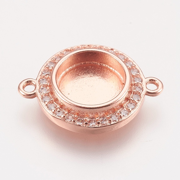 

PandaHall Brass Micro Pave Cubic Zirconia Links, Cabochon Connector Settings, Plain Edge Bezel Cups, Rose Gold, Tray: 8mm, 17x13x3mm, Hole..., Clear