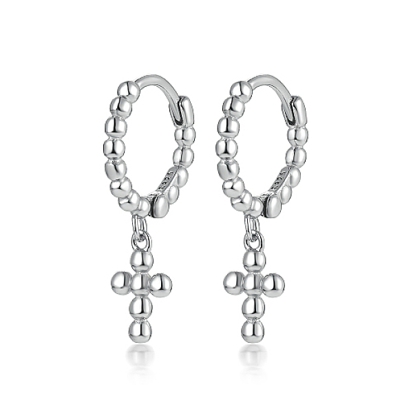 

PandaHall Rhodium Plated 925 Sterling Silver Cross Dangle Hoop Earrings, Huggie Earrings, Platinum, 19.5x11mm Sterling Silver Cross