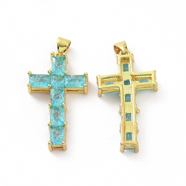 

PandaHall Brass Micro Pave Clear Cubic Zirconia Pendants, Cross, Religion, Cyan, 32.5x18x5.5mm, Hole: 3.5x5mm Brass+Cubic Zirconia Cross...