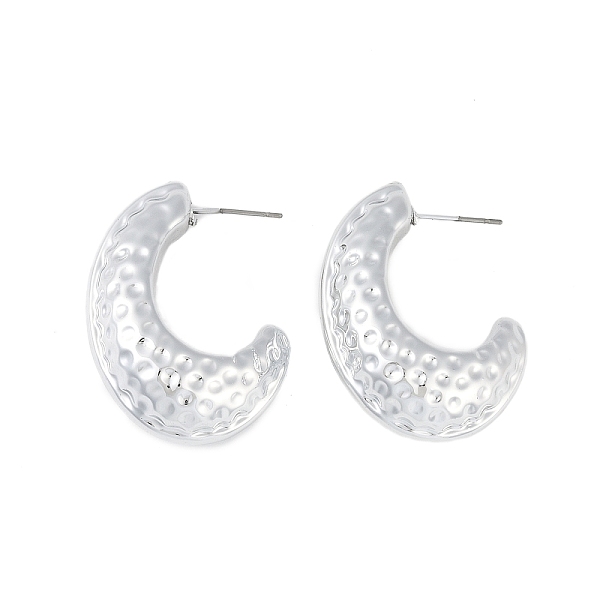 

PandaHall Texture Moon CCB Plastic Stud Earrings for Women, with 304 Stainless Steel Pin, Platinum, 35x14mm Plastic Moon