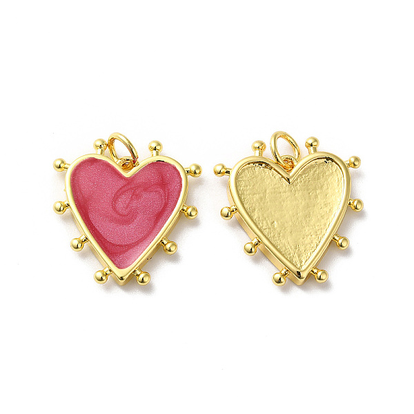

PandaHall Rack Plating Brass Enamel Pendants, with Jump Ring, Lead Free & Cadmium Free, Heart Charm, Real 18K Gold Plated, Cerise, 19x18x3mm..., Red