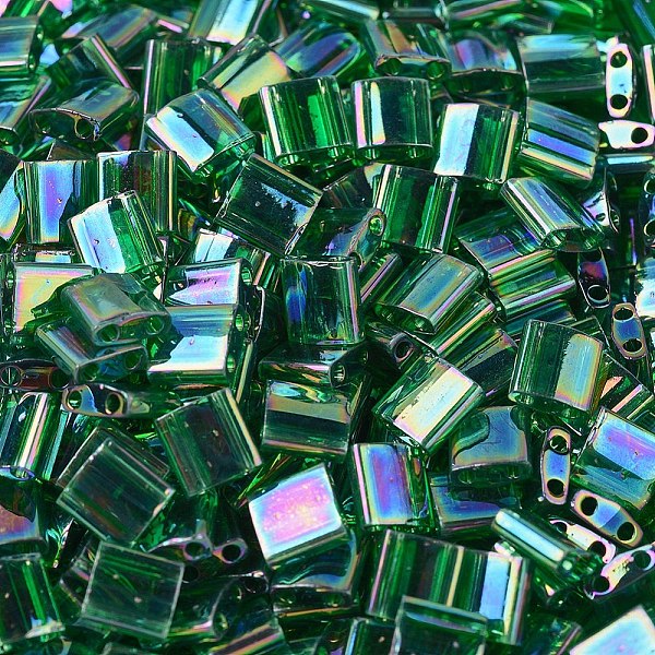 

PandaHall MIYUKI TILA Beads, Japanese Seed Beads, 2-Hole, (TL179) Transparent Green AB, 5x5x1.9mm, Hole: 0.8mm, about 590pcs/50g Glass Green