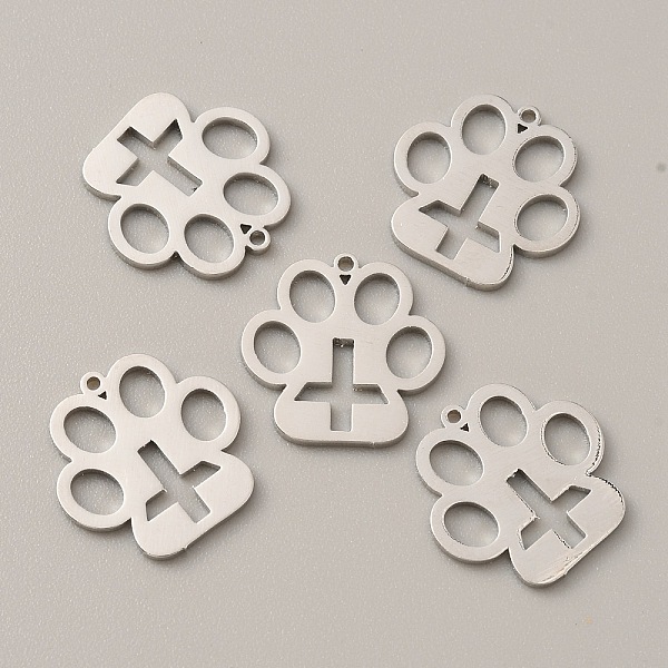 PandaHall 314 Stainless Steel Pendants, Paw Print with Cross Pattern Charms, Stainless Steel Color, 15.5x15.5x1mm, Hole: 1mm 201 Stainless...