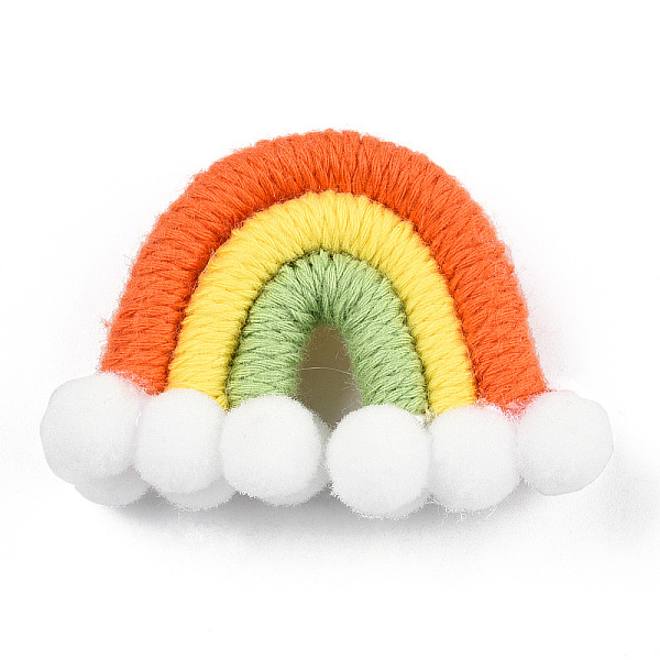 

PandaHall Polycotton(Polyester Cotton) Woven Rainbow Wall Hanging, Macrame Woven Rainbow with Pompom, Coral, 35~37x48~52x16~17.5mm..., Red