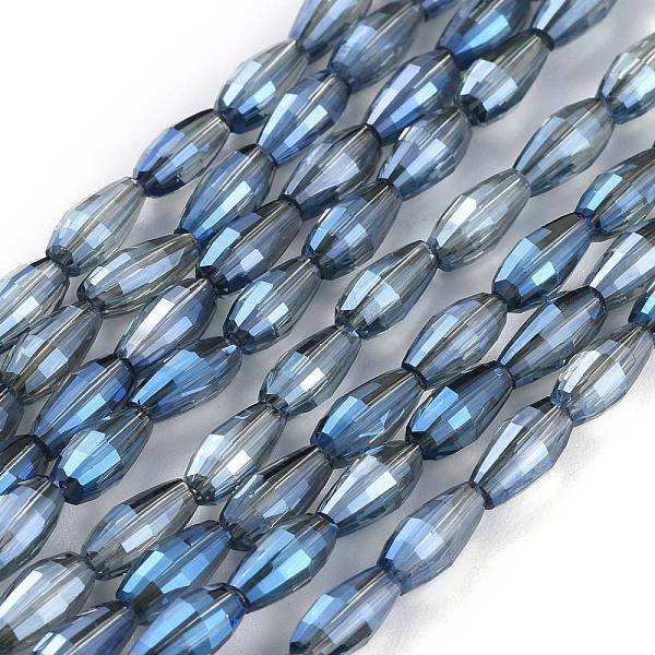 

PandaHall Electroplated Glass Beads Strands, Full Rainbow Plated, Rice Shape, Steel Blue, 8.5x4mm, Hole: 1mm, about 72pcs/Strand, 24.57''...