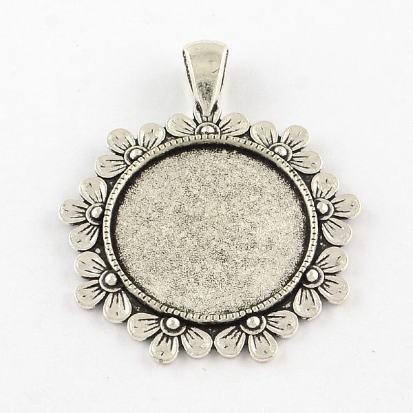 

PandaHall Tibetan Style Flower Alloy Pendant Cabochon Settings, Cadmium Free & Lead Free, Antique Silver, Tray: 25mm, 47x38x2.5mm, Hole...