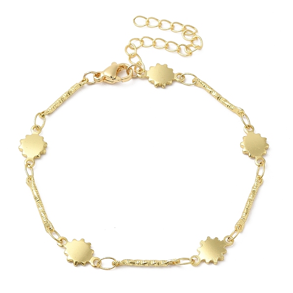 

PandaHall Brass Sun & Bar Link Chain Bracelets for Women, Real 24K Gold Plated, 7 inch(17.8cm) Brass Sun
