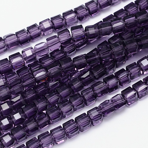 

PandaHall Faceted Cube Transparent Glass Beads Strands, Indigo, 5.5x5.5x5.5mm, Hole: 1mm, about 94pcs/strand, 20.4 inch Glass Cube Purple