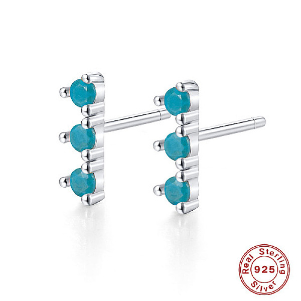 PandaHall Platinum Rhodium Plated Sterling Silver Micro Pave Cubic Zirconia Stud Earrings for Women, Rectangle Bar, Turquoise, 9x3mm Cubic...