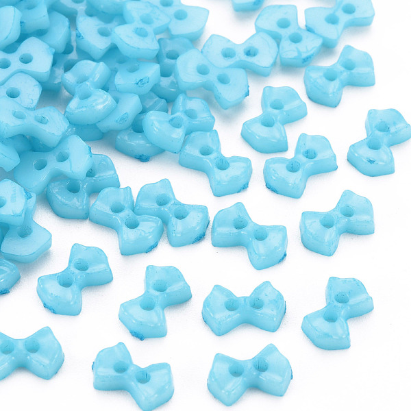 PandaHall 2-Hole Plastic Buttons, Bowknot, Light Sky Blue, 6x9x2mm, Hole: 1.5mm Plastic Bowknot