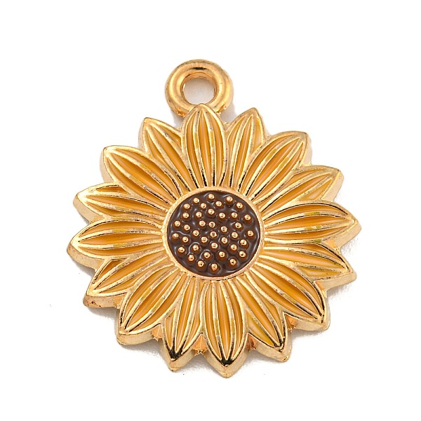 

PandaHall Alloy Enamel Pendants, Golden, Sunflower Charm, Orange, 21x18x2mm, Hole: 1.8mm Alloy+Enamel Flower Orange