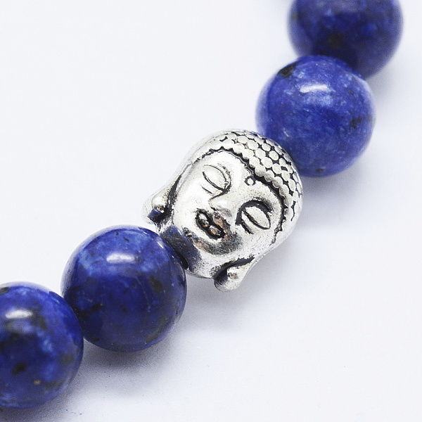 

PandaHall Natural Lava Rock and Lapis Lazuli Stretch Bracelets, with Alloy Buddha's Head, Antique Silver, 2-3/8 inch(59mm) Lapis Lazuli