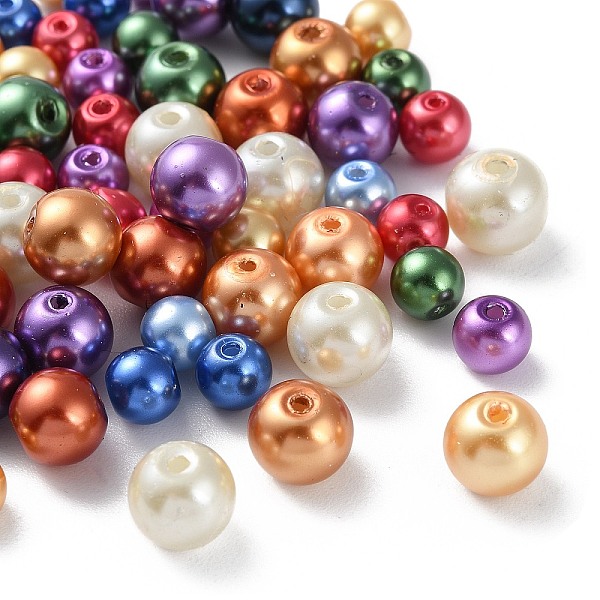 

PandaHall Glass Pearl Round Beads, Mixed Style, Mixed Color, 6~8mm, Hole: 1mm Glass Round Multicolor
