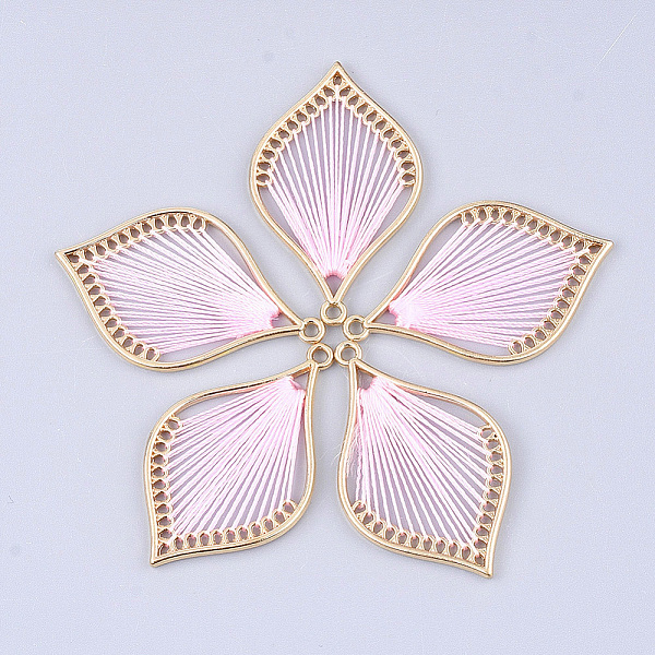 

PandaHall Cotton Thread Woven Pendants, with Alloy Findings, Leaf, Golden, Pink, 43x26.5x2mm, Hole: 1.8mm Cotton Leaf Pink