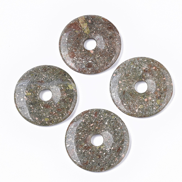 

PandaHall Natural Unakite Pendants, Donut/Pi Disc, Donut Width: 20mm, 50x6.5mm, Hole: 10mm Unakite Donut