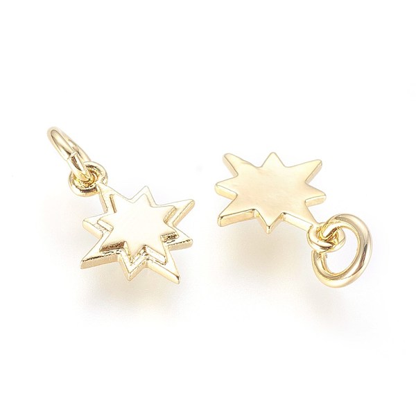

PandaHall Brass Charms, with Jump Ring, Star, Golden, 11x10x1.5mm, Hole: 3mm Brass Star
