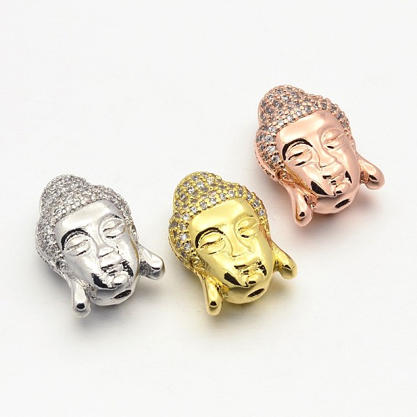 

PandaHall CZ Brass Micro Pave Grade AAA Cubic Zirconia 3D Buddha Head Beads, Lead Free & Nickel Free & Cadmium Free, Mixed Color, 15x11x8mm...