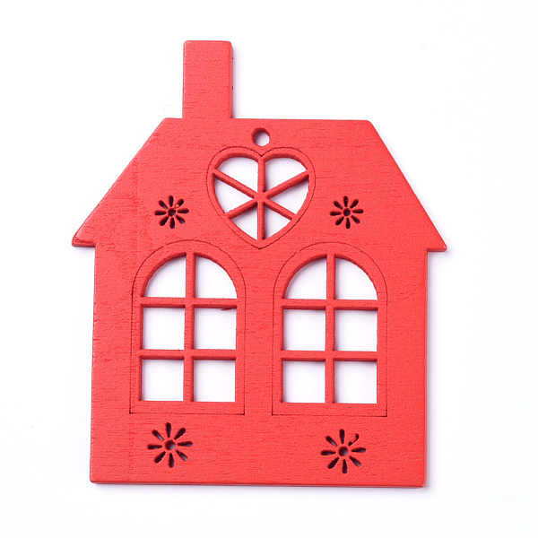 

PandaHall Natural Poplar Wood Big Pendants, Spray Painted, for Christmas, House, Red, 78.5x65.5x2.5mm, Hole: 2.5mm Wood Others Red