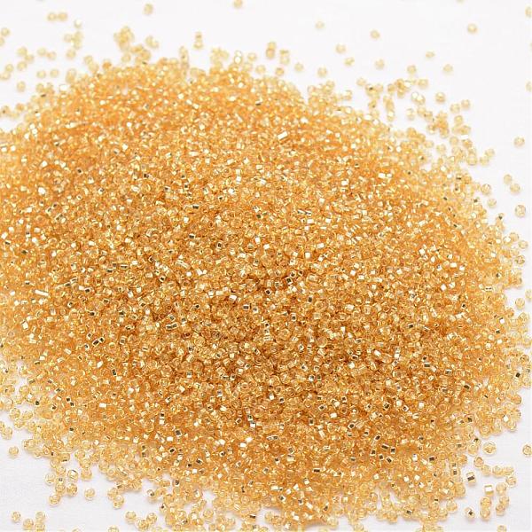 

PandaHall 8/0 Round Glass Seed Beads, Silver Lined Square Hole, Transparent Colours, Goldenrod, 2.8~3.2mm, Hole: 1.0mm, about 15000pcs/pound..., Gold